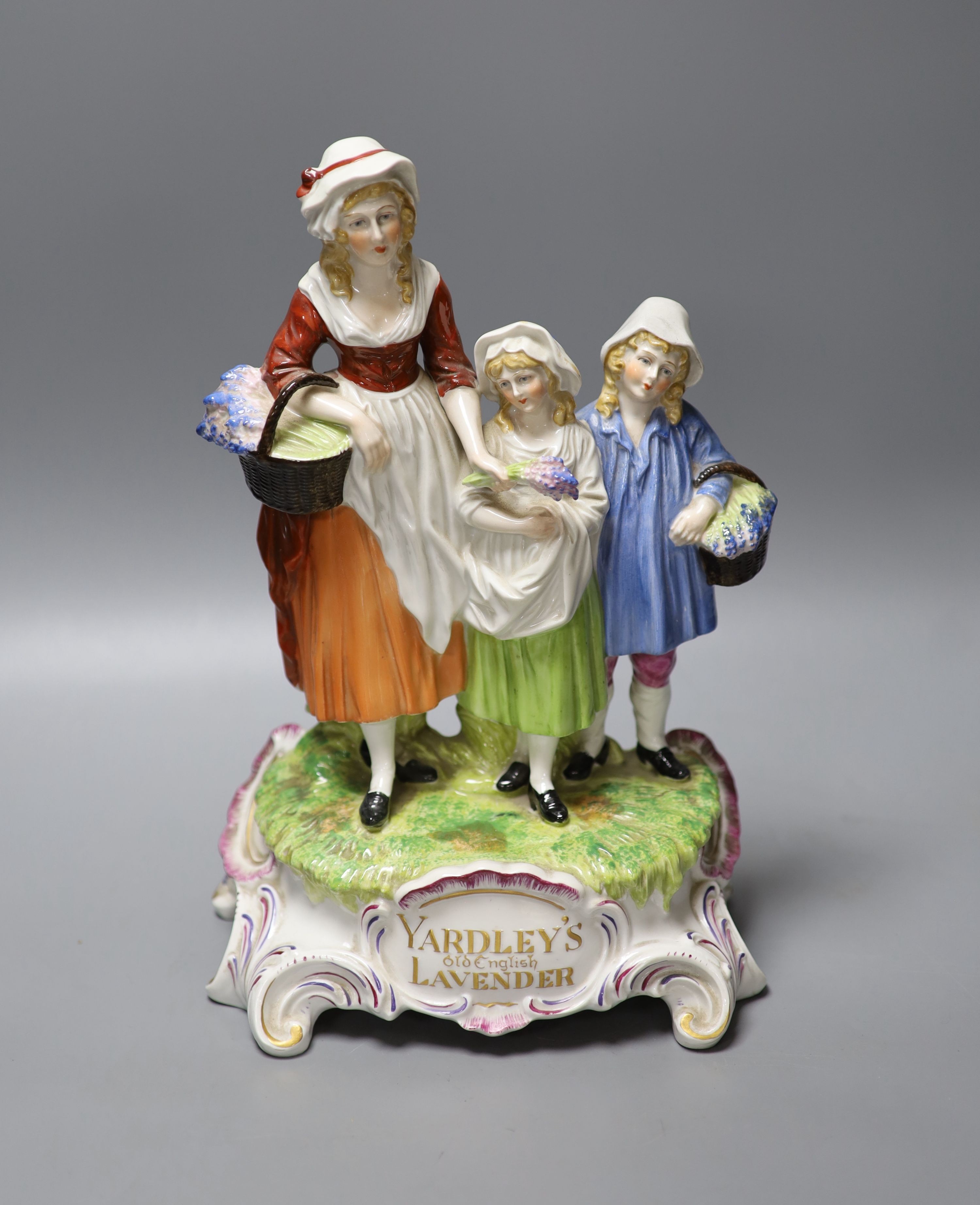 A Yardleys Old English Lavender porcelain figure group 31cm